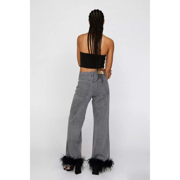NWT Nasty Gal Washed Black / Gray Feather Hem Straight Leg Jeans sz 8 - Picture 11 of 12